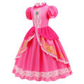 Pumber Bros Vedio Game Movie Cosplay Girl Peach Dress up Lace Ball Gown Princess Costume Kid Cute Halloween Clothing Frock 2-10Y. 