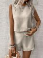 2025 Women's Solid Color Simple Fashion Casual Sleeveless Top and Shorts Set.