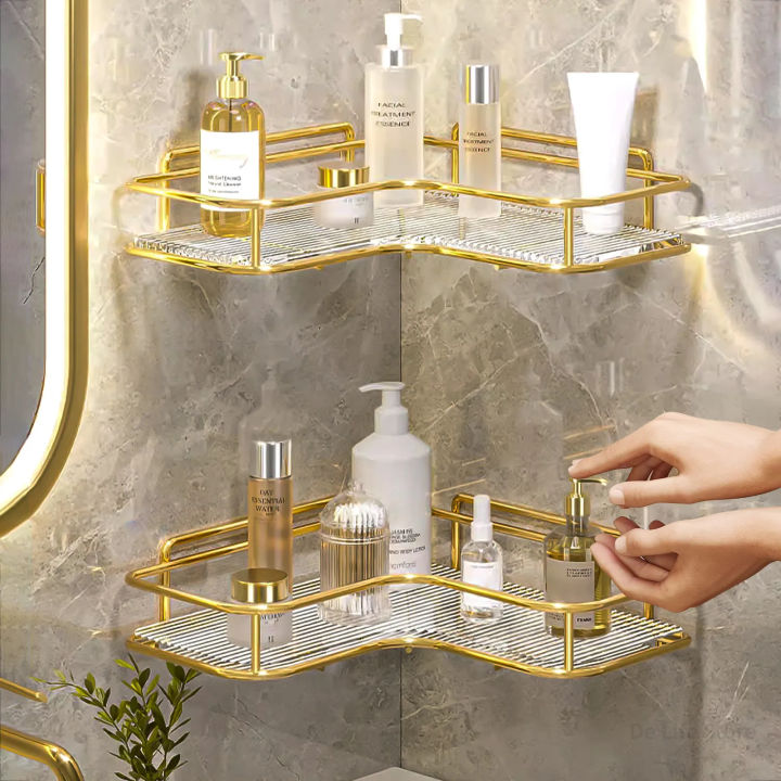 Luxury Acrylic Bathroom Shelf without Drilling Corner Shelf For Shower ...