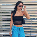 2026 Women's  Hot Girl Style Black Y2K Mesh Crop Top Strapless Urban Style Off-Shoulder Fitted Short Tank Top. 