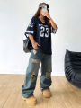New Hot Women Los Angeles jerseys Coolane Summer Drop Shoulder Oversized Football Jersey Tee With Letter Print Couple Same Style.