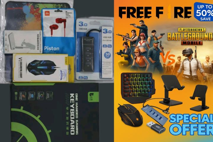5Piece RGB KEYBOARD RGB MOUS HUB MOBILE STAND FREE OTG GAMING COMBO PACK