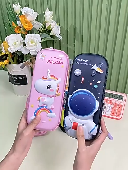 BDYD Premium 3D EVA Pencil Box for Kids | Cartoon Space Unicorn Dinosaur Rabbit Pencil Case | Hard Shell Large Capacity School Stationery Organizer | Birthday Gift for Boys & Girls