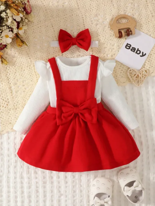 New%20Autumn%20And%20Winter%20Solid%20Color%20Ha%20Yi%20Small%20Bow%20Dress%20Headband%20Three%20Piece%20Set,%20Suitable%20For%20Daily%20Outings%20-%20Image%203