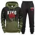 King Printing Mens Tracksuit Casual Splash-ink Hooded Sweatshirt+Pants Set Sports Jogging Suit Outdoors Street Men Clothing 2025. 