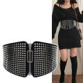 Punk Rivet Inlay Wide Elastic Corset Belt Female Waist Goth Plus Size Stretch Cummerbunds Big Designer Belts For Women Waistband.