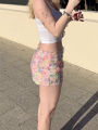 Nibber colorful flowers skirts women sequins patchwork mesh summer new trend Sweet Street Party casual holiday chic mini bottles.