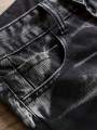 Men's Jeans Black And White Slim Fit Stretch Denim Pants Casual Mid Waist Spring Trousers. 