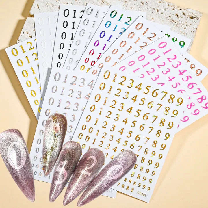 9Pcs/Set%200-9%20Numbers%203D%20Nail%20Art%20Stickers%20Gold/Silver/Colorful%20Arabic%20Numerals%20Design%20Self-adhesive%20Sliders%20DIY%20Manicure%20Decals%20-%20Image%202