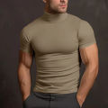 New Men's T-Shirt Sport Leisure Running Gym High Collar Shirt Training Elastic Quick Drying Short Sleeve T-Shirt Men Tight Tops. 