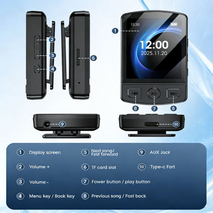 MP4%20MP3%20Player%201.8-inch%20Sport%20Clip%20Walkman%20Bluetooth%20MP3%20Player%20Portable%20Lossless%20Music%20Player%20supports%20E-book%20Recorder%20FM%20Radio%20-%20Image%206