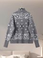 Vintage Knit Jacquard Stand Collar Women Cardigan Zipper Full Sleeve Pockets Loose Sweater New 2026 Spring Lady Soft Knitwear. 