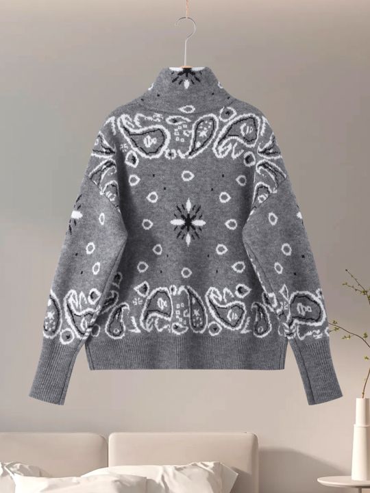 Vintage%20Knit%20Jacquard%20Stand%20Collar%20Women%20Cardigan%20Zipper%20Full%20Sleeve%20Pockets%20Loose%20Sweater%20New%202026%20Spring%20Lady%20Soft%20Knitwear%20-%20Image%202