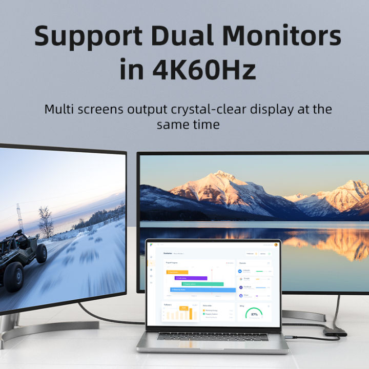 Windows Display Port CABLETIME 4 IN 1 Windows MST USB C HUB to Dual HDMI Displayport 8K@30Hz ...