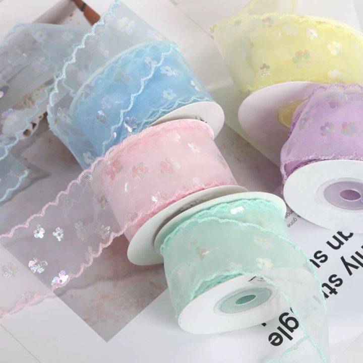 New 10 Yards Silk Ribbon 4cm Wave Edge Pleated s Packaging Material  Wrapping Bouquets Chiffon Ribbon