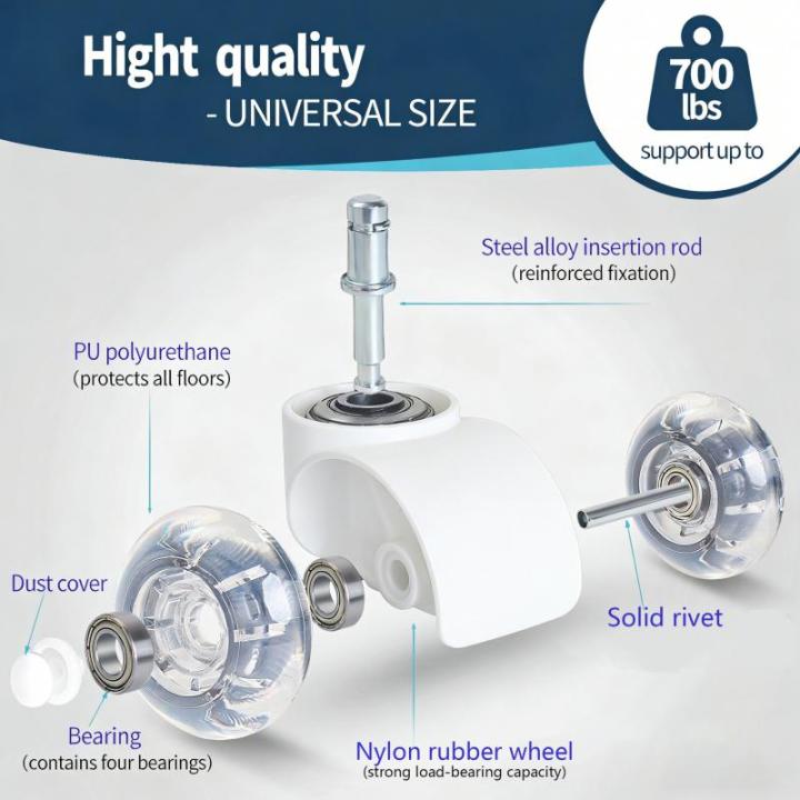 5%20Pcs%202"%20Transparent%20PU%20Dual%20Wheel%20Office%20Chair%20Casters,%20Silent%20Swivel%20Furniture%20Wheels%20for%20Gaming%20Chair,Floor%20Protecting%20-%20Image%203