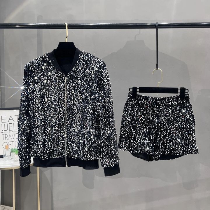 Premium%20Sequined%20Coat%20Women's%20Suit%20Jacket%20Zipper%20Top%20Baseball%20Uniform%20Casual%20Versatile%20and%20Thin%20Two-piece%20Women's%20Fashion%20-%20Image%204