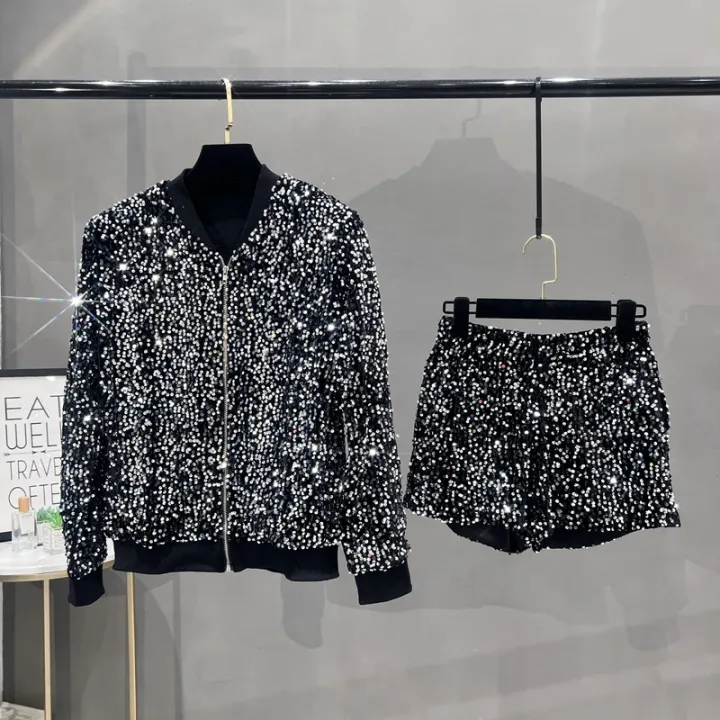 Premium%20Sequined%20Coat%20Women's%20Suit%20Jacket%20Zipper%20Top%20Baseball%20Uniform%20Casual%20Versatile%20and%20Thin%20Two-piece%20Women's%20Fashion%20-%20Image%204