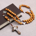 10MM Wood Beads Rosary Cross Necklace For Women Men Christian Virgin Mary INRI Pendant Chain Fashion Religion Jewelry.