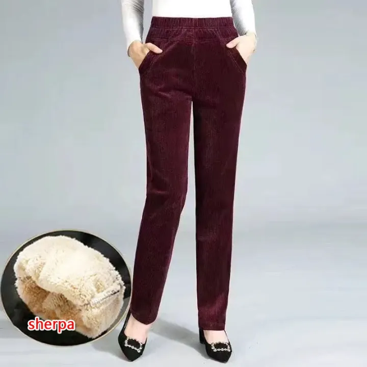 Thin%20&%20Plush%20Thick%20Casual%20Pants%20Fleece%20Pencil%20Pants%20Women's%20Corduroy%20Warm%20High%20Waist%20Pants%20Autumn%20Winter%20Leggings%20Pants%20Trousers%20-%20Image%203