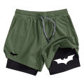 Men's Bat Print 2-in-1 Performance Shorts, Breathable Quick Drying Sports Shorts with Phone Pocket, Gym, Training, Running,.