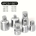 6pcs Ratchet Wrench Socket Converter Sleeve Head Adapter 1/2" Big Fly to 3/8" to 1/4" Stainless Steel to 1/4" to 1/2" to 3/8". 