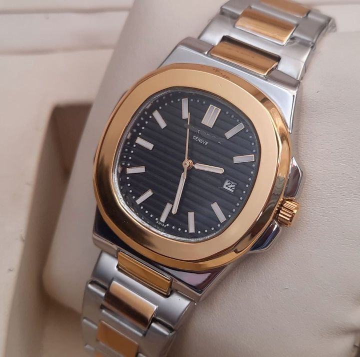 P.P Nautilus Just Date Two Tone Hot Demanding Men's Chain Wrist Watch. Premium Quality Waterproof Wrist Watch For Mens With Stainless Steel Chain.