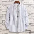 Men's Striped Shirt Long Sleeve Shirts All-Match Slim Fit Korean Print Shirt Non-iron Casual Business Dress Shirts Blue Clothing. 