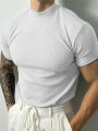 Spring Summer Fashion Men's T-Shirt Small High Collar Stripe Shirt Short Sleeve Fitness Top Leisure Sport T-Shirt Men Sportswear. 