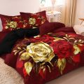 3pcs Romantic Red Rose Print Duvet Cover Bedding Set - Includes 1 Duvet Cover & 2 Pillowcases Perfect For All Seasons. 