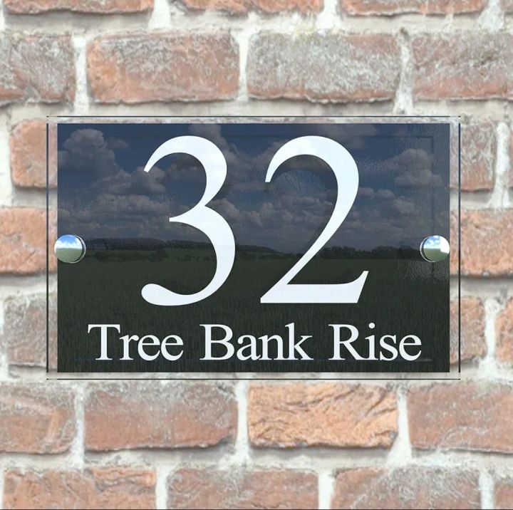 House Sign Modern Glass Effect Acrylic Door Number Name Road Plate ...