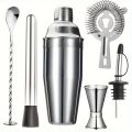 Stainless Steel Cocktail Shaker Set with 750ml Mixing Glass, Strainer, Muddler, Mixing Spoon, Pour Spout, for Home Bar. 