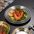 Korean Stainless Steel Disc Golden Cafe Tray Fruit Plate Cake Plate Bone Shallow Plate Snack Kitchen Home Outdoor Dinner Plate.
