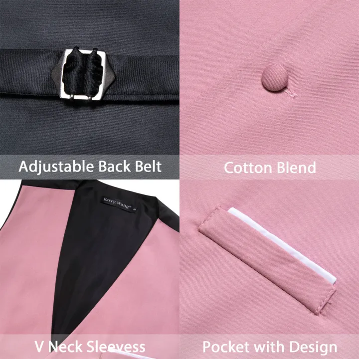 Luxury%20Men's%20Vest%20Pink%20Waistcoat%20Tie%20Bowtie%20Pocket%20Square%20Set%20Sleeveless%20Jacket%20Formal%20Wedding%20Suit%20-%20Image%206