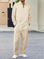 New Spring And Autumn Fashion Men's Solid Color Waffle Leisure Suit, Lapel Multi-Functional Loose Sportswear Men's Leisure Suit.