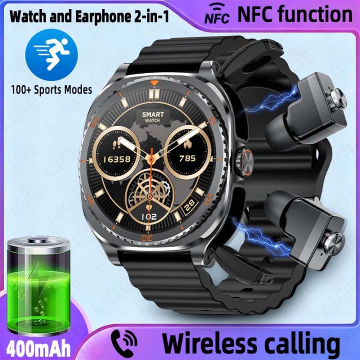 2026 New Upgraded TWS 2 in 1 Men Smartwatch Headphones Bluetooth Call Speaker Tracker Music Sports Fitness Waterproof Smartwatch