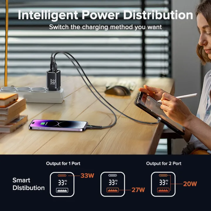 QOOVI%2033W%20GaN%20Charger%20Dual-Port%20USB%20Type%20C%20Fast%20Charging%20Adapter%20PD%20USB-C%20Wall%20Charger%20For%20iPhone%20%20%20Tablet%20iPad%20-%20Image%203