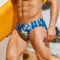 Men's sporty triangle swim shorts with geometric pattern print, quick-drying swim shorts suitable for pools and beaches. 