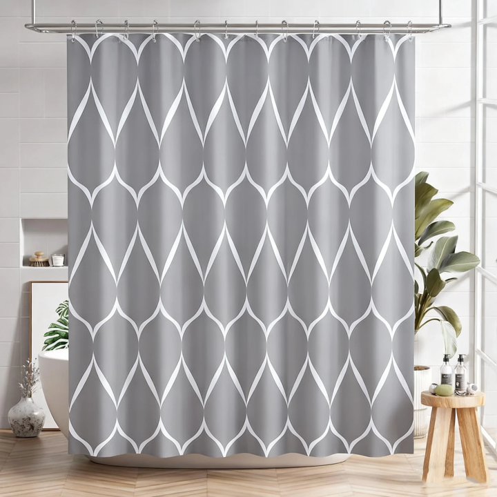 1pc Waterproof Gray Polyester Shower Curtain with Metal Grommets, 180*180cm Durable Fabric Bath Curtain for Bathroom Partitions