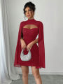 Women's Stand Collar Cape Mini Dress Sequins Sparkling Club Party Night Out Fitted Bodycon Elegant Autumn Winter.