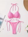 Korean Shine Pink Triangle Bikini  Set. 