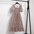 Spring Summer Chiffon Dresses Fashion Female Elastic Waist Short Sleeve Pleated Casual Dress Women A-line Dresses Vestidos. 
