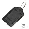 PU leather luggage tag with anti loss wire rope loop and built-in privacy protection cover, suitable for luggage and travel bags. 