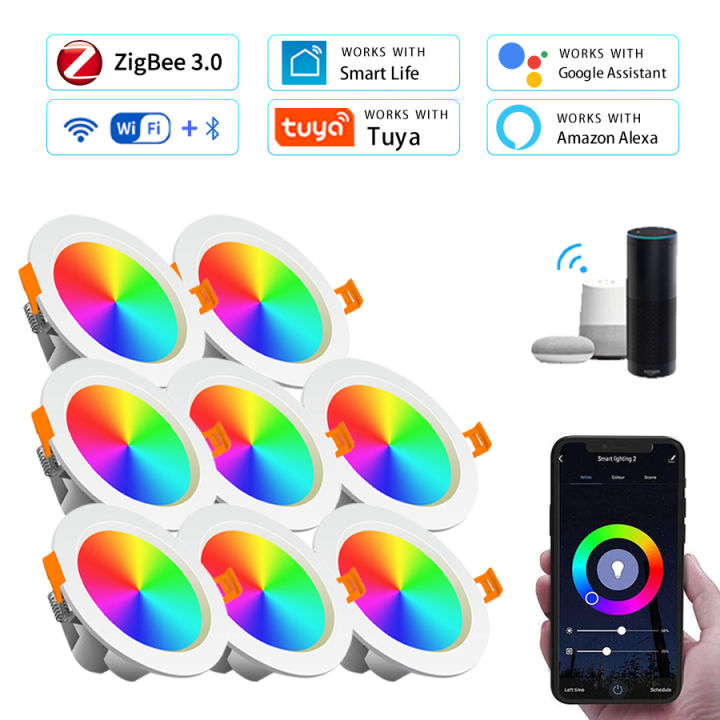 15W ZigBee Smart Ceiling Light RGB Tuya WiFi Bluetooth LED Downlights Recessed Spotlight Alexa Lamp Control  Home