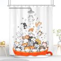 Cat Shower Curtain Kids Funny Cute Lovely Cartoon Kitten Pet Animal Climbing Door Hilarious Modern 12 Pack Hooks Polyester.