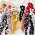 2 pcs Mix Prints & design ponytail long scrunchie fashion korean for girls & women hair accessories hairclip hairband hairpony pony scrunchie turban headband elastic Long design new style Beautieboxpk. 
