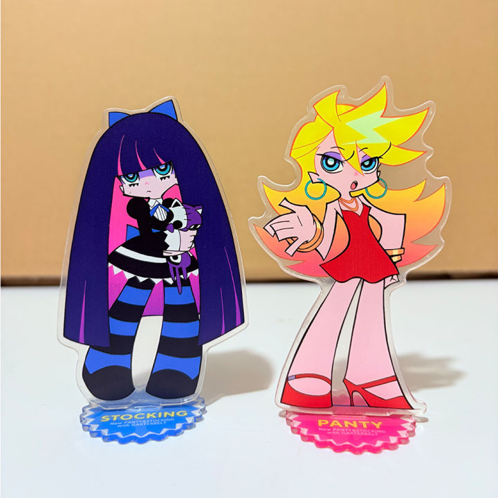Anime Panty & Stocking with Garterbelt Figure Acrylic Stand Ornament Cute Desktop Model Decoration Cosplay Props Fans  10CM