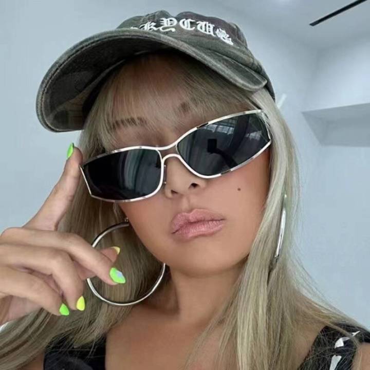 Hiking Camping Y2K Silver Anti Light Glasses Color Hollowed Out Future Sense Of Technology Hot Girls Net Red Glasses Women