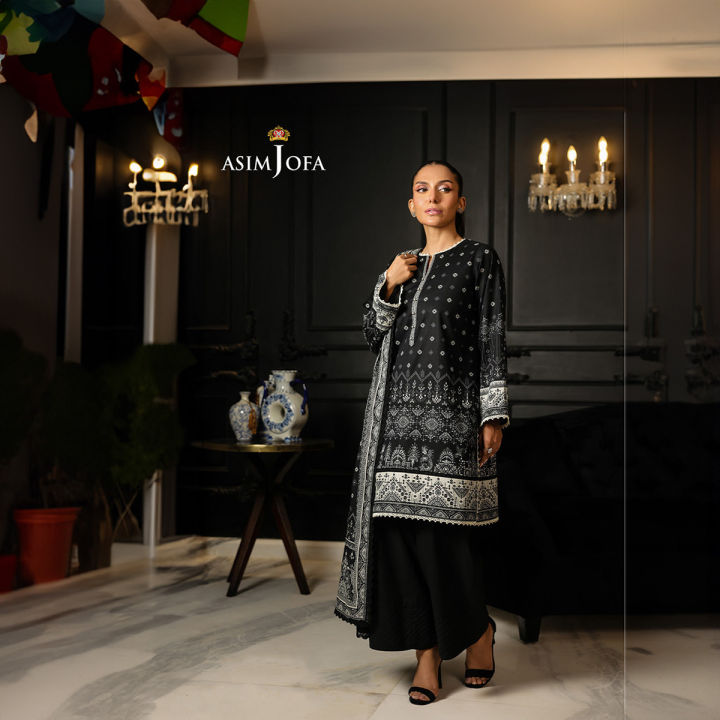 Asim Jofa Unstitched Digital Printed Lawn Unstitched 2 Piece Suit For Women And Girls - Black - Collection: Monochrome -Designcode: Ajmch-13-Uns