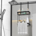 1pc Over The Door Shower Caddy, Bathroom Storage Rack, Bathroom Hanging Shelf, Double Layer Shower Shelf, Bathroom Caddy Organiz.